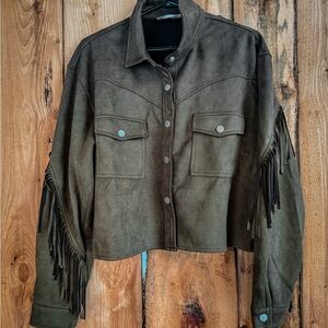 Olive Fringe Suede Jacket